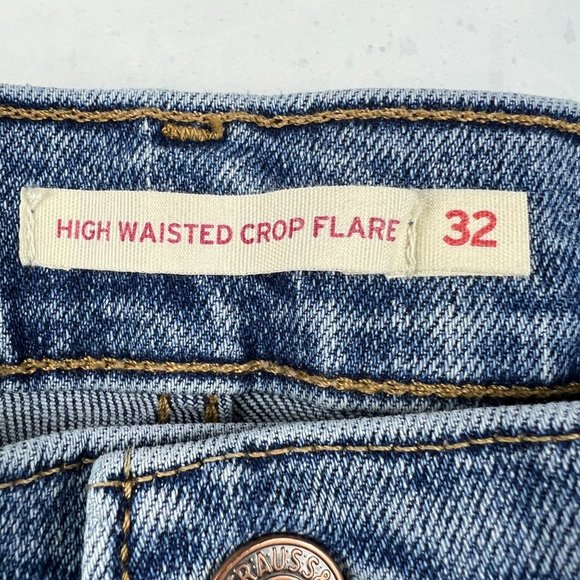 Levi's Jean Women 32 High Waisted Crop Flare Nip At the Bud Blue Stretch Denim - Picture 5 of 16